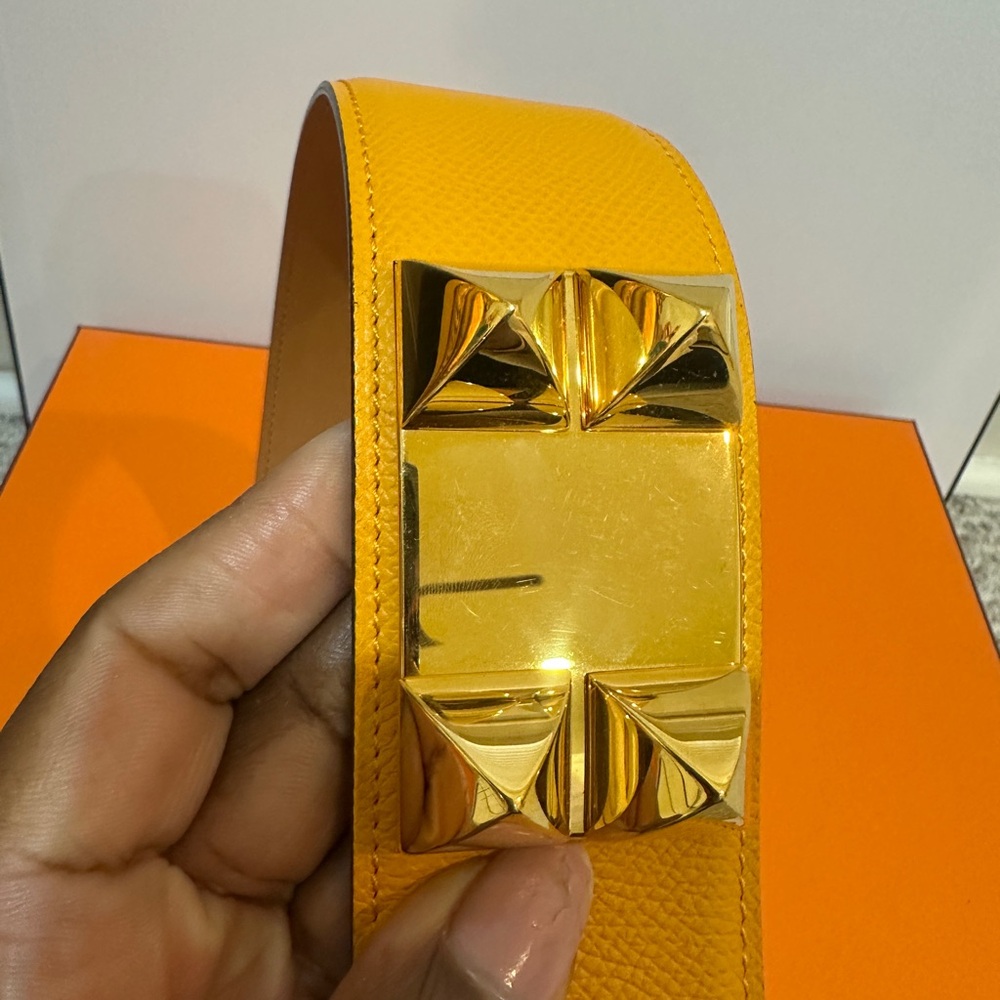 Hermes CDC Collier de Chien Belt 85 Jaune Ambre Epsom GHW Gold Plated - Picture 12 of 17